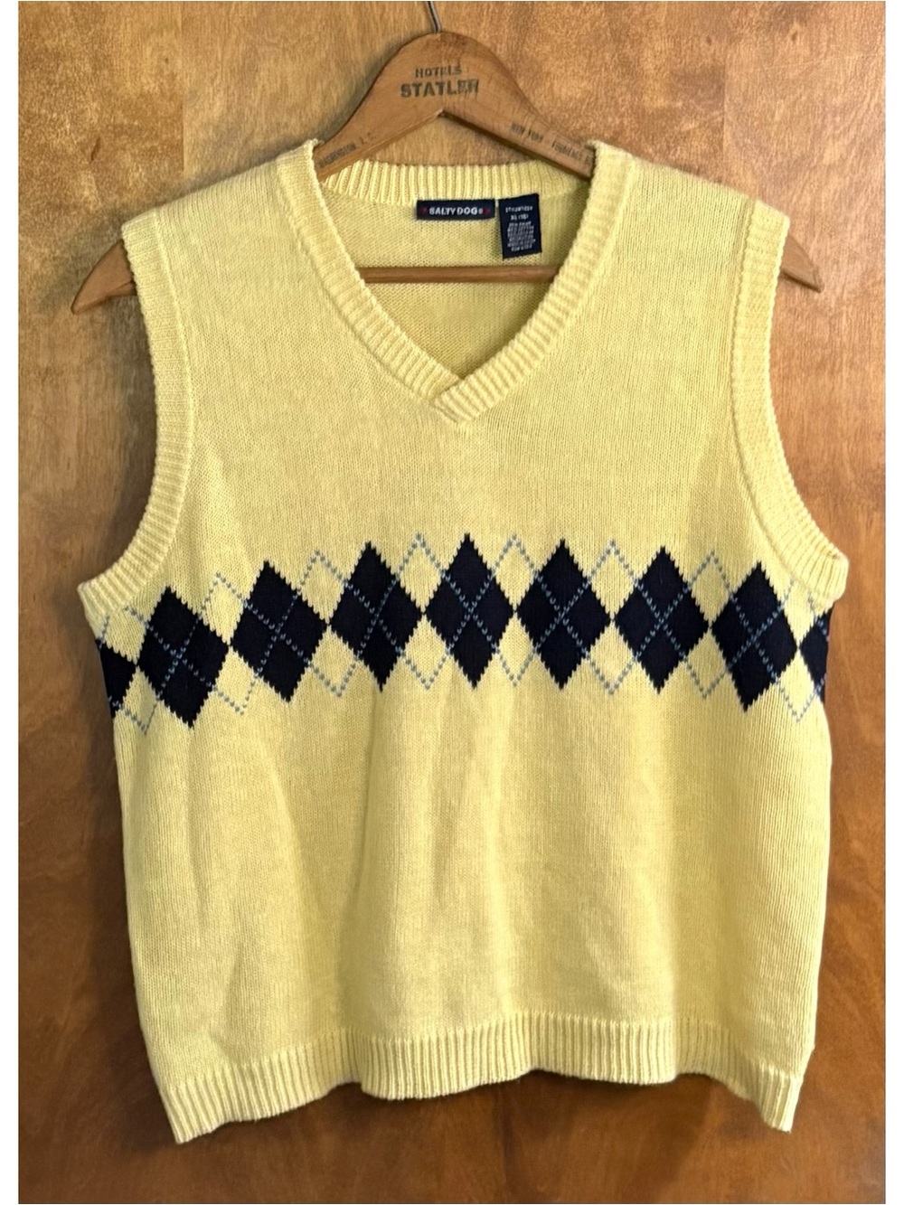 Vintage Butter Yellow Argyle Sweater Vest XL Preppy Old Money Academia Tennis